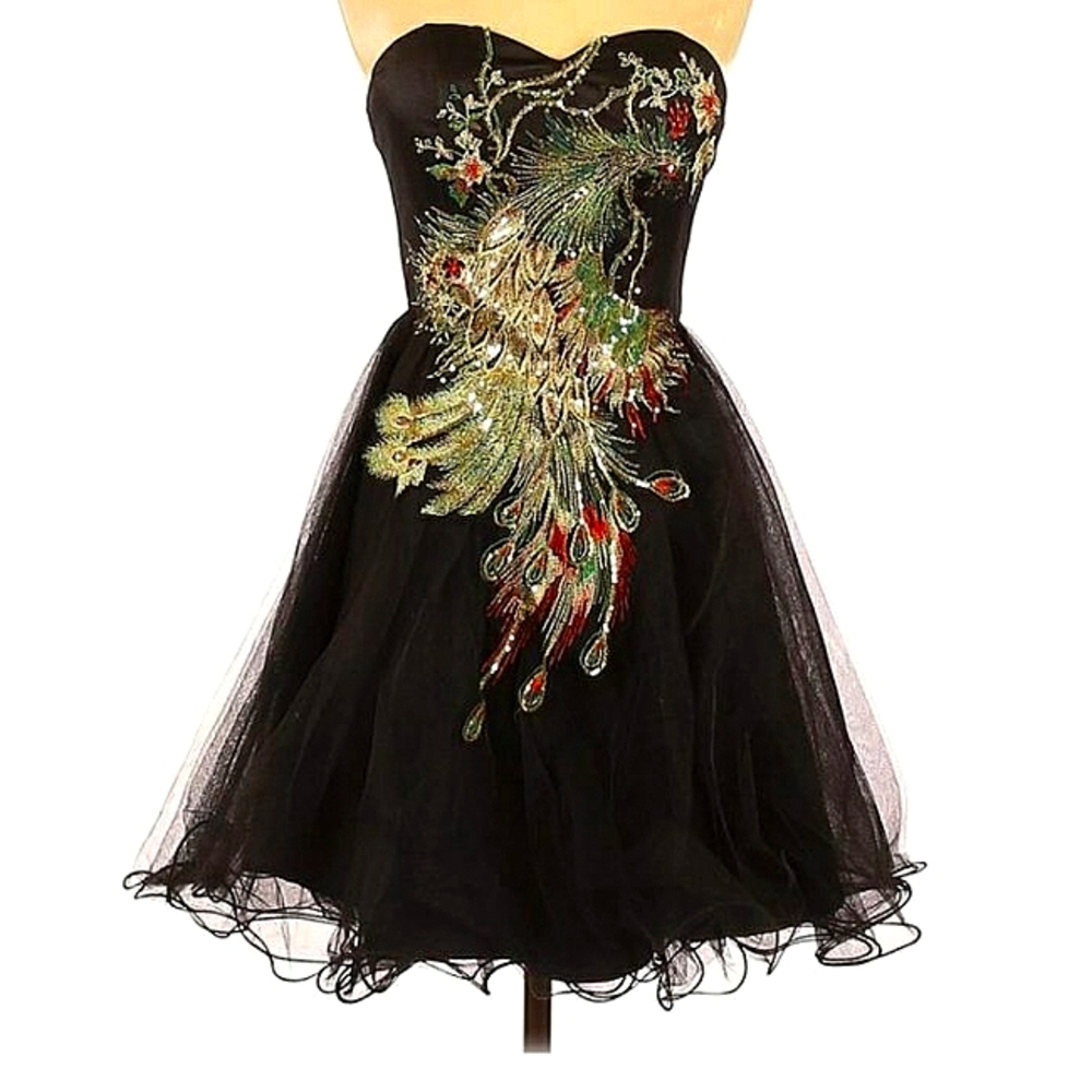 Chi Chi London Strapless Peacock Dress